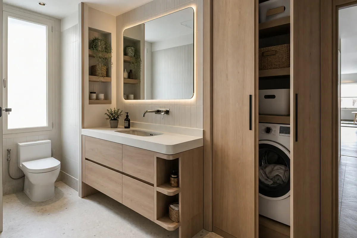 Detalle orientativo de materiales para muebles bajo lavabo a medida